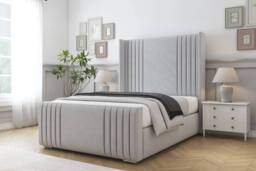 "Sloomy Camden Plush Bed Frame With 50"" Upholstered Wingback Headboard in Silver - Size: Super King" - thumbnail 2