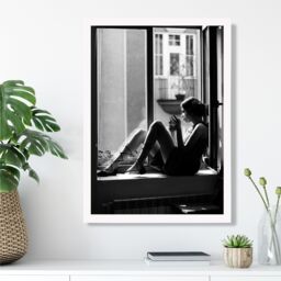 ARTZE Girl in Window Fashion Black & White Photo Framed Print SIZE: A2 with White Frame - Size: A4 - thumbnail 2