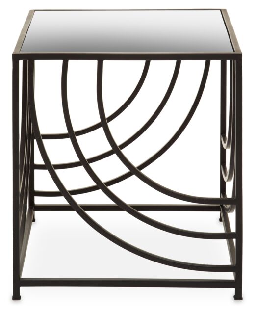 Orsina Industrial Monochrome Side Table, Mirrored Glass Top with Curved Lines, Minimalist Metal Frame Accent Table in Clear - image 1