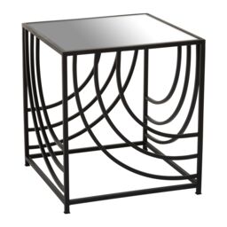 Orsina Industrial Monochrome Side Table, Mirrored Glass Top with Curved Lines, Minimalist Metal Frame Accent Table in Clear - thumbnail 3