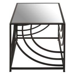 Orsina Industrial Monochrome Side Table, Mirrored Glass Top with Curved Lines, Minimalist Metal Frame Accent Table in Clear - thumbnail 2