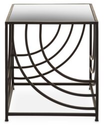 Orsina Industrial Monochrome Side Table, Mirrored Glass Top with Curved Lines, Minimalist Metal Frame Accent Table in Clear - thumbnail 1