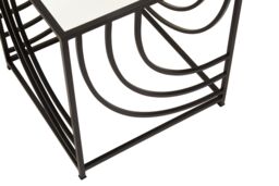 Orsina Industrial Monochrome Side Table, Mirrored Glass Top with Curved Lines, Minimalist Metal Frame Accent Table in Clear - thumbnail 4