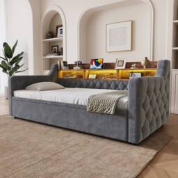 Matteo Velvet Pull-Out Sofa Bed - Dark Grey - Modern Sofa Bed - thumbnail 2