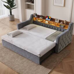 Matteo Velvet Pull-Out Sofa Bed - Dark Grey - Modern Sofa Bed