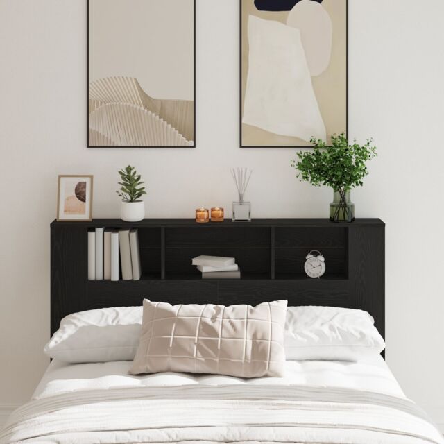 Berkfield Home Black Oak Headboard Cabinet - 160x19x104.5 cm Made from Engineered Wood - image 1