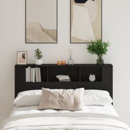 Berkfield Home Black Oak Headboard Cabinet - 160x19x104.5 cm Made from Engineered Wood - thumbnail 1