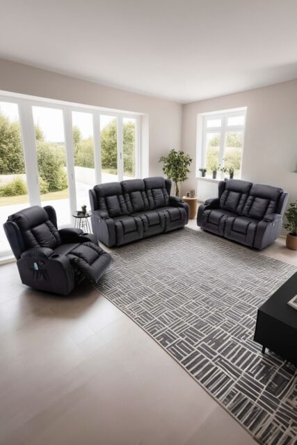 More4Homes Caesar Electric Recliner Bonded Leather 1+2+3 Seater Sofa Set in Black - image 1