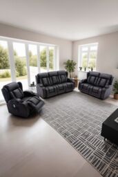More4Homes Caesar Electric Recliner Bonded Leather 1+2+3 Seater Sofa Set in Black - thumbnail 1