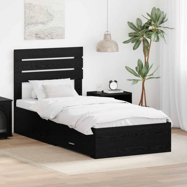 Berkfield Home Bed Frame with Headboard Black Oak 90 x 200 cm Engineered Wood - image 1