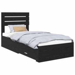 Berkfield Home Bed Frame with Headboard Black Oak 90 x 200 cm Engineered Wood - thumbnail 2