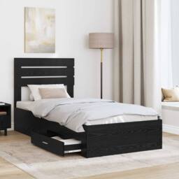 Berkfield Home Bed Frame with Headboard Black Oak 90 x 200 cm Engineered Wood - thumbnail 3