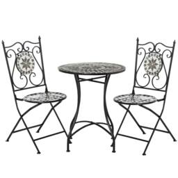 OUTSUNNY 3 Pcs Mosaic Tile Garden Bistro Set Outdoorwith Table 2 Folding Chairs in Grey - thumbnail 2