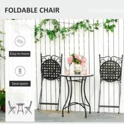 OUTSUNNY 3 Pcs Mosaic Tile Garden Bistro Set Outdoorwith Table 2 Folding Chairs in Grey - thumbnail 4
