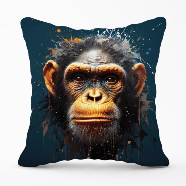 Warren Reed - Designer Splashart Realistic Monkey Face Outdoor Cushion in Brown - Size: 60 cm x 60 cm - image 1