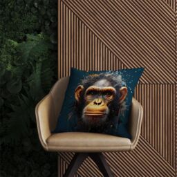 Warren Reed - Designer Splashart Realistic Monkey Face Outdoor Cushion in Brown - Size: 60 cm x 60 cm - thumbnail 2