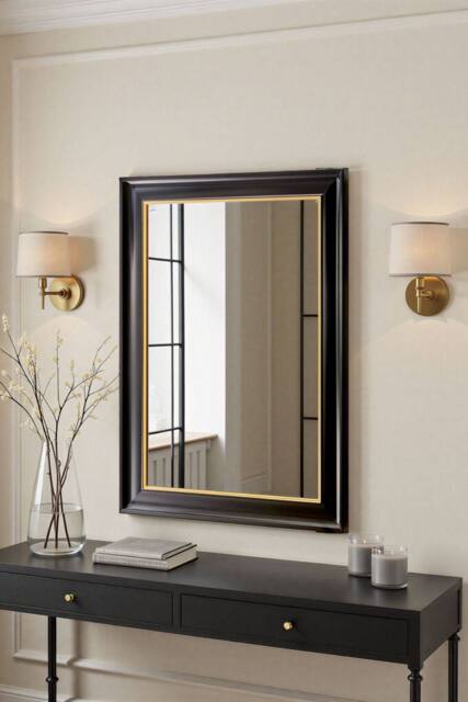 Yearn Mirrors Georgian Black Gold Framed Bevelled Mirror - image 1