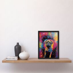 "Artery8 Wall Art Print Pug Dog Lover Gift Pet Portrait Colourful Neon Artwork Painting Art Framed - Size: W12"" x H16""" - thumbnail 4