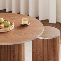 Dprodo 80CM Round Dining Table & Chairs of 4 in Walnut - thumbnail 4