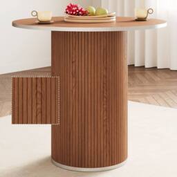 Dprodo 80CM Round Dining Table & Chairs of 4 in Walnut - thumbnail 2
