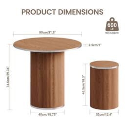 Dprodo 80CM Round Dining Table & Chairs of 4 in Walnut - thumbnail 7