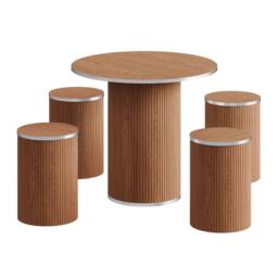 Dprodo 80CM Round Dining Table & Chairs of 4 in Walnut - thumbnail 8