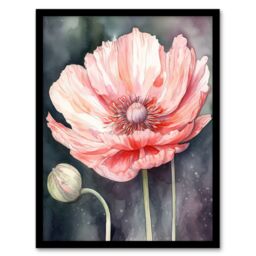 Artery8 Wall Art Print Pink Poppy Flower Pastel Watercolour Painting Spring Bud & Bloom Close-Up Nature Colourful Bright Floral Modern Artwork Art - thumbnail 1