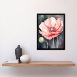 Artery8 Wall Art Print Pink Poppy Flower Pastel Watercolour Painting Spring Bud & Bloom Close-Up Nature Colourful Bright Floral Modern Artwork Art - thumbnail 4