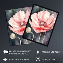 Artery8 Wall Art Print Pink Poppy Flower Pastel Watercolour Painting Spring Bud & Bloom Close-Up Nature Colourful Bright Floral Modern Artwork Art - thumbnail 2