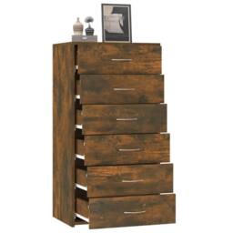 Berkfield Home Sideboard with 6 Drawers Smoked Oak 50x34x96 cm Engineered Wood in Brown - Size: 50 x 34 x 96 cm - thumbnail 4