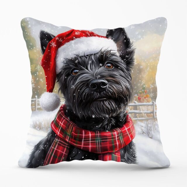 Warren Reed - Designer Christmas Scottish Terrier Cushion in Black - Size: 60 cm x 60 cm - image 1