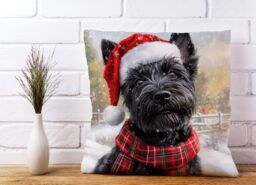 Warren Reed - Designer Christmas Scottish Terrier Cushion in Black - Size: 60 cm x 60 cm - thumbnail 2