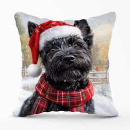 Warren Reed - Designer Christmas Scottish Terrier Cushion in Black - Size: 60 cm x 60 cm - thumbnail 1
