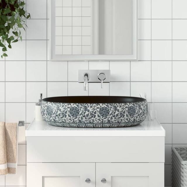 Berkfield Home Countertop Basin Black & Blue Oval 59x40x14 cm Ceramic - Size: 59 x 40 x 14 cm - image 1