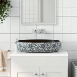 Berkfield Home Countertop Basin Black & Blue Oval 59x40x14 cm Ceramic - Size: 59 x 40 x 14 cm