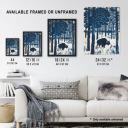 "Artery8 Bison Grazing in Forest Blue Landscape Painting Framed Wall Art - Size: W12"" x H16""" - thumbnail 3
