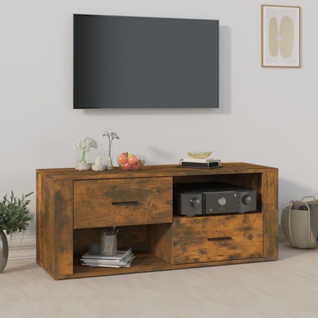 Berkfield Home TV Cabinet Smoked Oak 100x35x40 cm Engineered Wood in Brown - Size: 100 x 35 x 40 cm - image 1