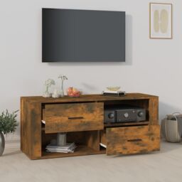 Berkfield Home TV Cabinet Smoked Oak 100x35x40 cm Engineered Wood in Brown - Size: 100 x 35 x 40 cm - thumbnail 3
