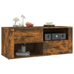Berkfield Home TV Cabinet Smoked Oak 100x35x40 cm Engineered Wood in Brown - Size: 100 x 35 x 40 cm - thumbnail 4