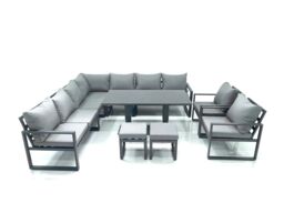 Fimous 11 Seater Outdoor Aluminum Garden Furniture Set Corner Sofa 2 Chair 2 Small Footstool Adjustable Rising Lifting Dining Table Sets Dark Grey - thumbnail 2