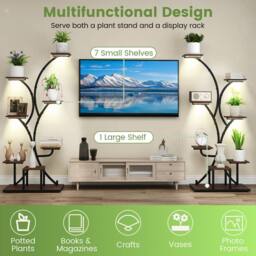 Gymax 146 cm Indoor Plant Stand Grow Lights Corner Metal Flowerpot Holder in Walnut - thumbnail 9