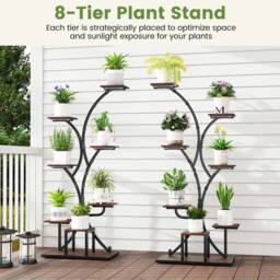 Gymax 146 cm Indoor Plant Stand Grow Lights Corner Metal Flowerpot Holder in Walnut - thumbnail 5