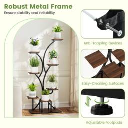 Gymax 146 cm Indoor Plant Stand Grow Lights Corner Metal Flowerpot Holder in Walnut - thumbnail 8