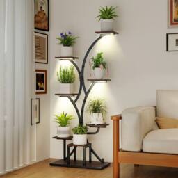 Gymax 146 cm Indoor Plant Stand Grow Lights Corner Metal Flowerpot Holder in Walnut - thumbnail 7