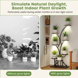 Gymax 146 cm Indoor Plant Stand Grow Lights Corner Metal Flowerpot Holder in Walnut - thumbnail 3