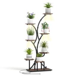 Gymax 146 cm Indoor Plant Stand Grow Lights Corner Metal Flowerpot Holder in Walnut - thumbnail 1