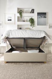 Catherine Lansfield Opulence Ottoman Storage Bed in Saxon Twill Fabric, Custom Made in Natural - Size: Double - thumbnail 2