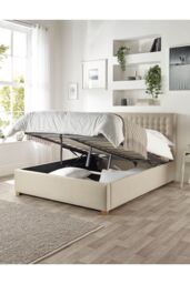 Catherine Lansfield Opulence Ottoman Storage Bed in Saxon Twill Fabric, Custom Made in Natural - Size: Double - thumbnail 3