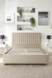 Catherine Lansfield Opulence Ottoman Storage Bed in Saxon Twill Fabric, Custom Made in Natural - Size: Double - thumbnail 6