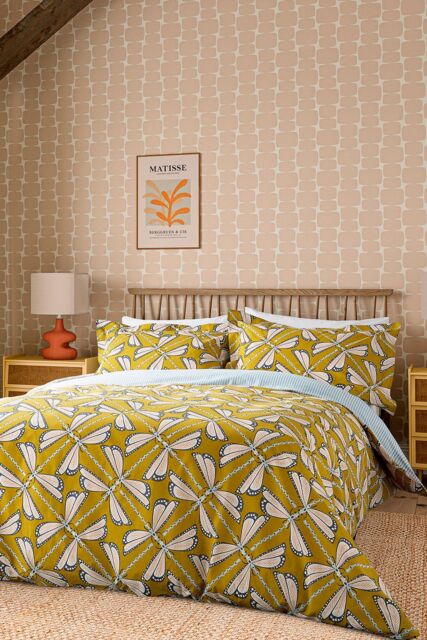 Scion 'Moon Flights' Cotton Duvet Cover Set in Mustard - Size: Super King - image 1
